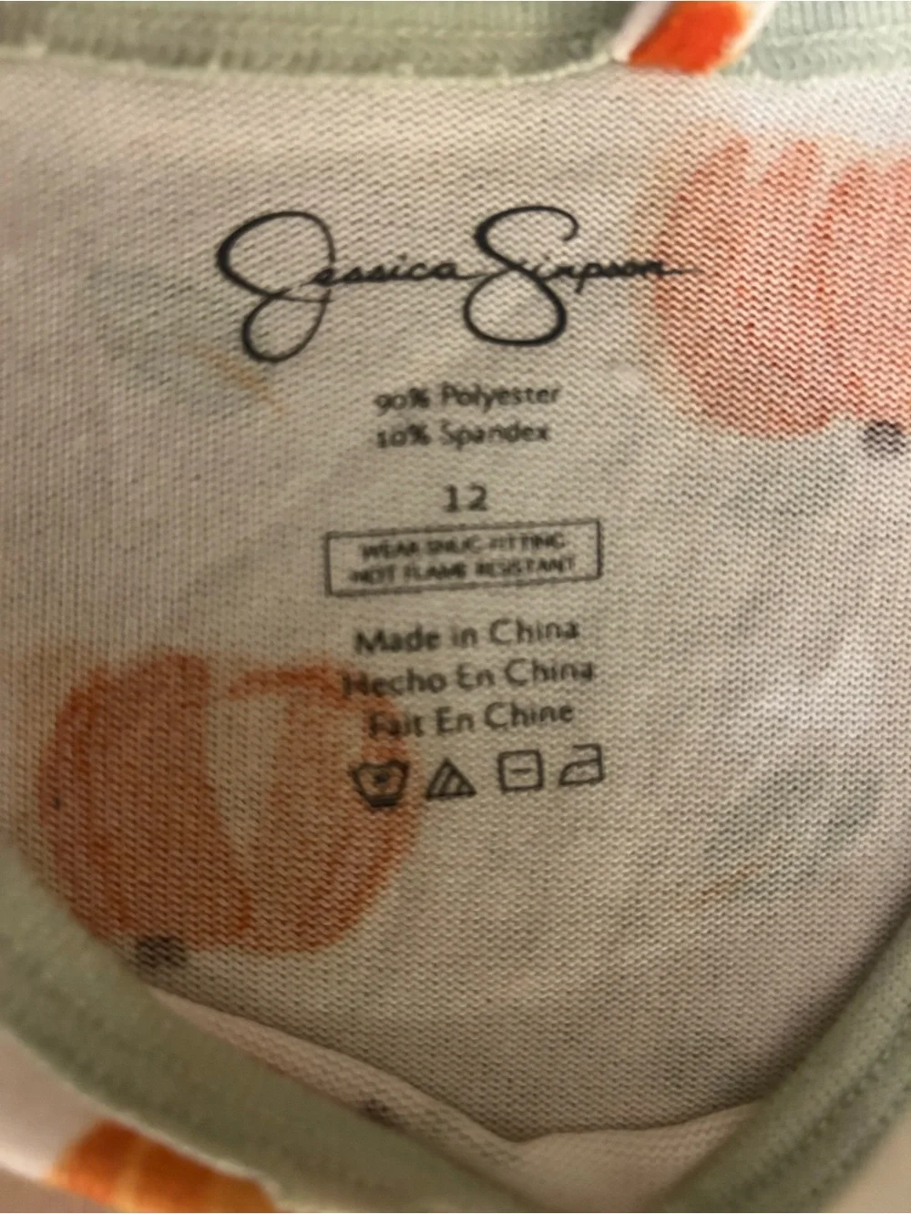 Jessica Simpson Very Soft Kids Pumpkin Pajama Set Cream & Orange with Sage Trim